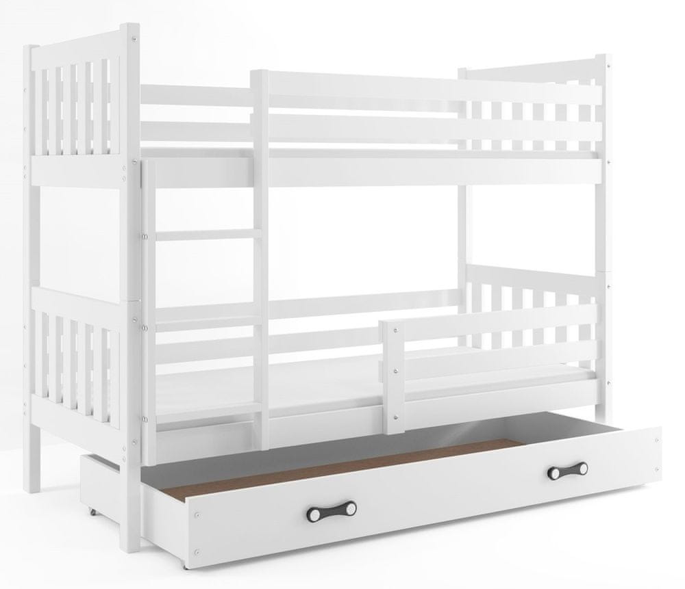 eoshop Poschodová posteľ CARINO 80x190 cm, biela/biela (Voľba matraca: Penový matrac)